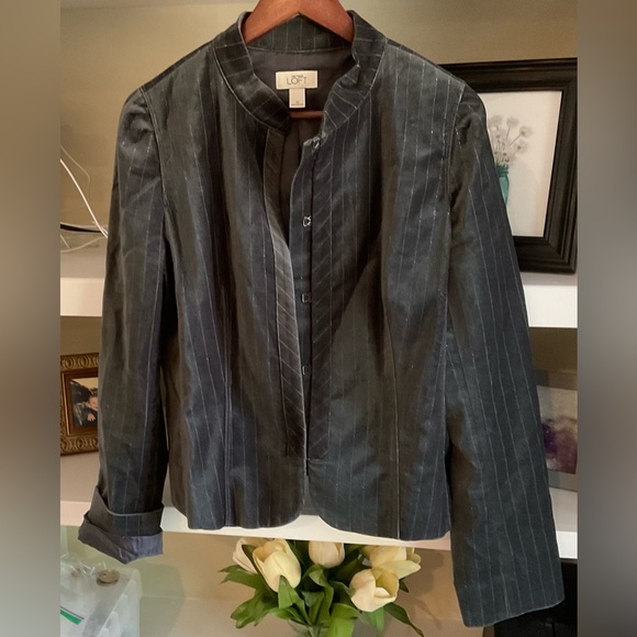 Ann Taylor Loft Velvet Gray/silver shimmer jacket Sz 12 - Picture 3 of 16